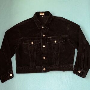 GUESS JEANS jacket black button up 2 chest pockets button cuffs vintage size M